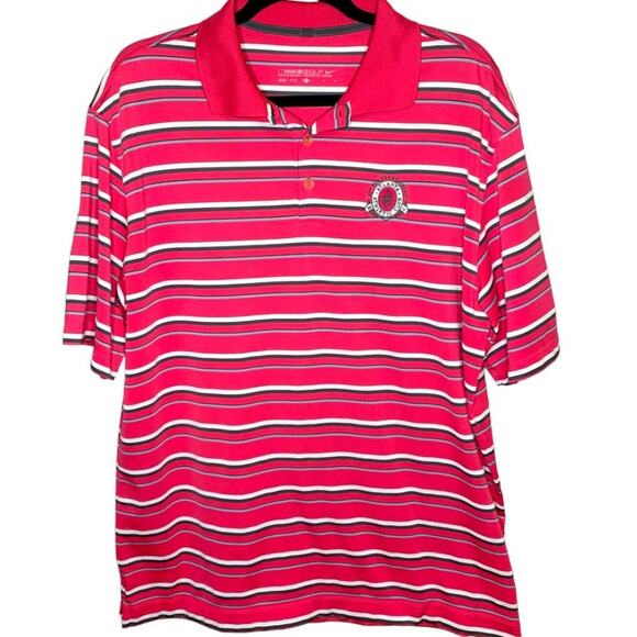 Nike Golf Tour Performance Dri Fit Men's Large Pink Striped Short Sleeve… - Picture 1 of 5